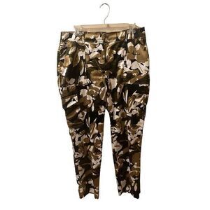 Chico's Pants Satin Camo Floral Cargo Ankle Black Tan Size 0.5 6 Unique‎